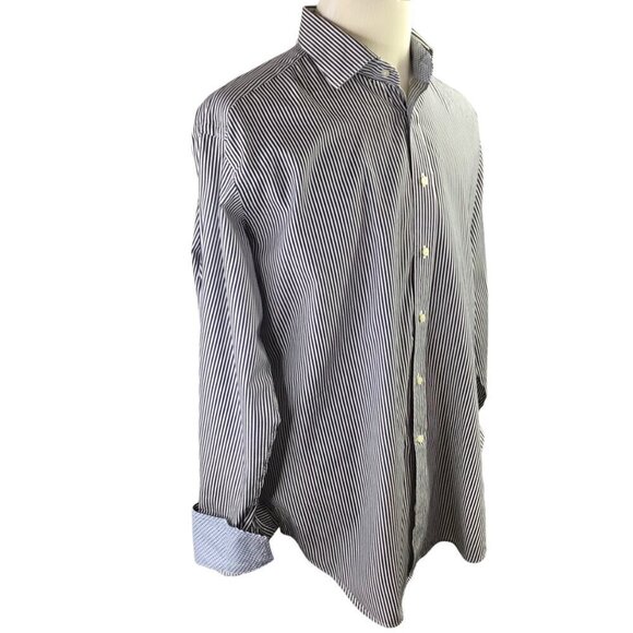 Jack Stone Thomas Dean Long Sleeve Contrast Flip Cuff Size XL Navy Blue Stripe - Picture 1 of 8